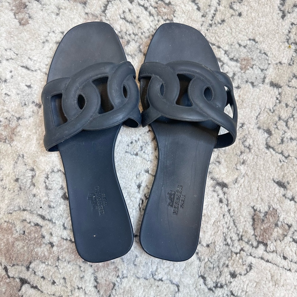 Hermés Aloha Sandals Black Size EU 38 US 7.5 women’s